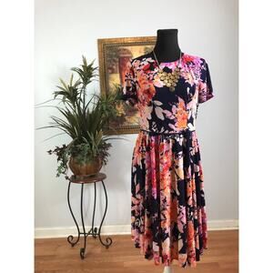 Maggy London Dress Womens Size 8 Navy Pink Floral Fit Flare Short Sleeve